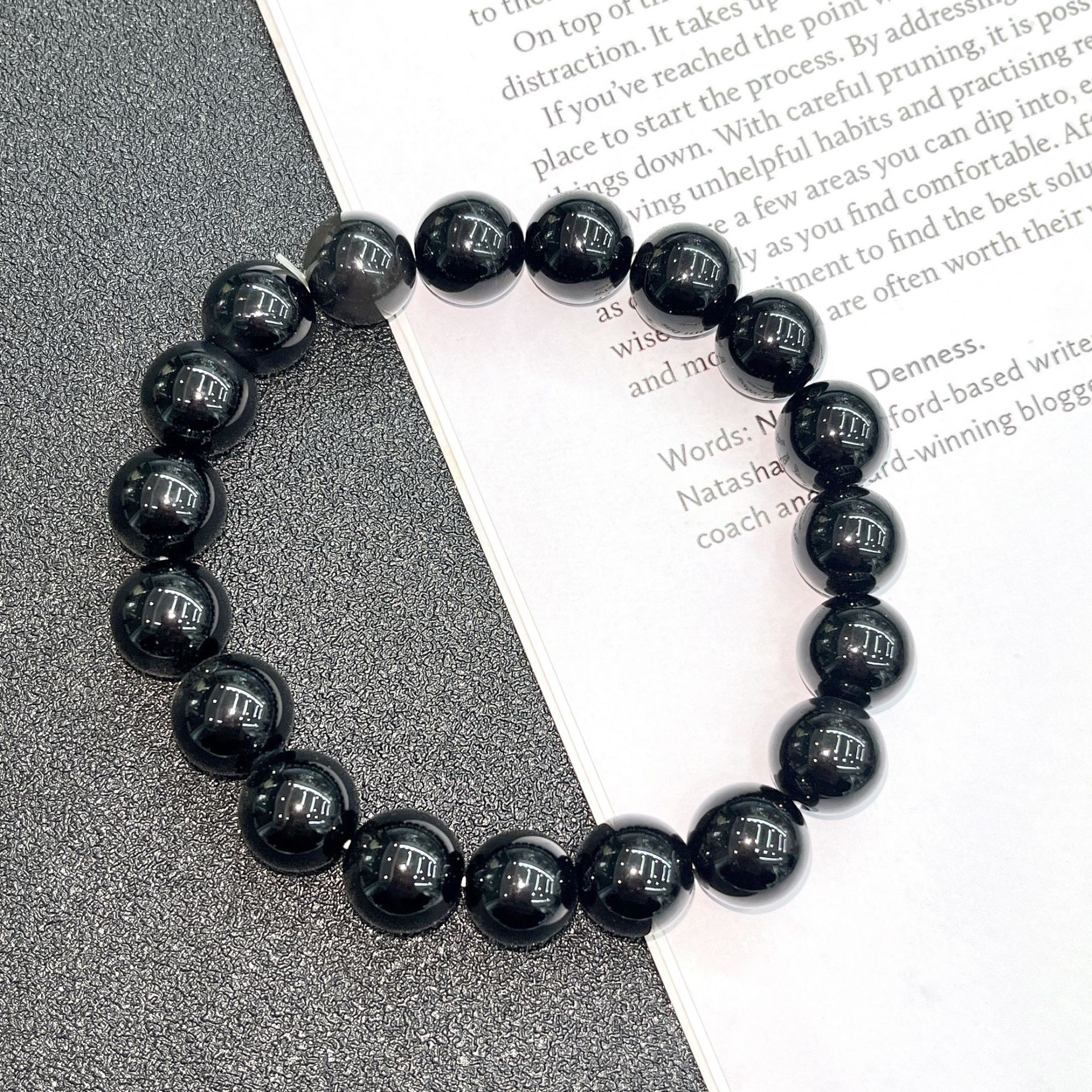 Natural Stone Black Agate Single Circle Ronud Beads Crystal Bracelet Black Agate Bracelets for Men and Women Activity Gift Stall Supply