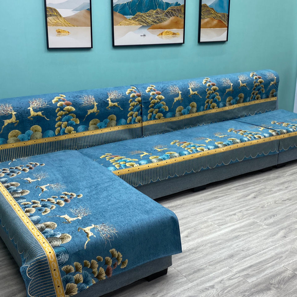 四季通用防滑沙发垫雪尼尔绣花面料沙发垫加宽大尺寸沙发垫