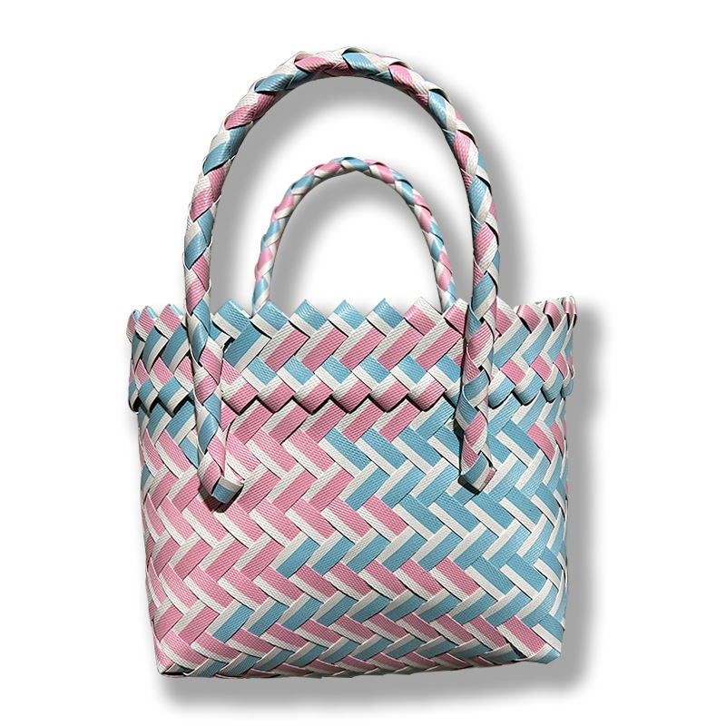 Fashionable Simple Woven Portable Belt Handle Basket Vegetable Basket Straw Bag New Ins Style Pastoral Shopping Basket