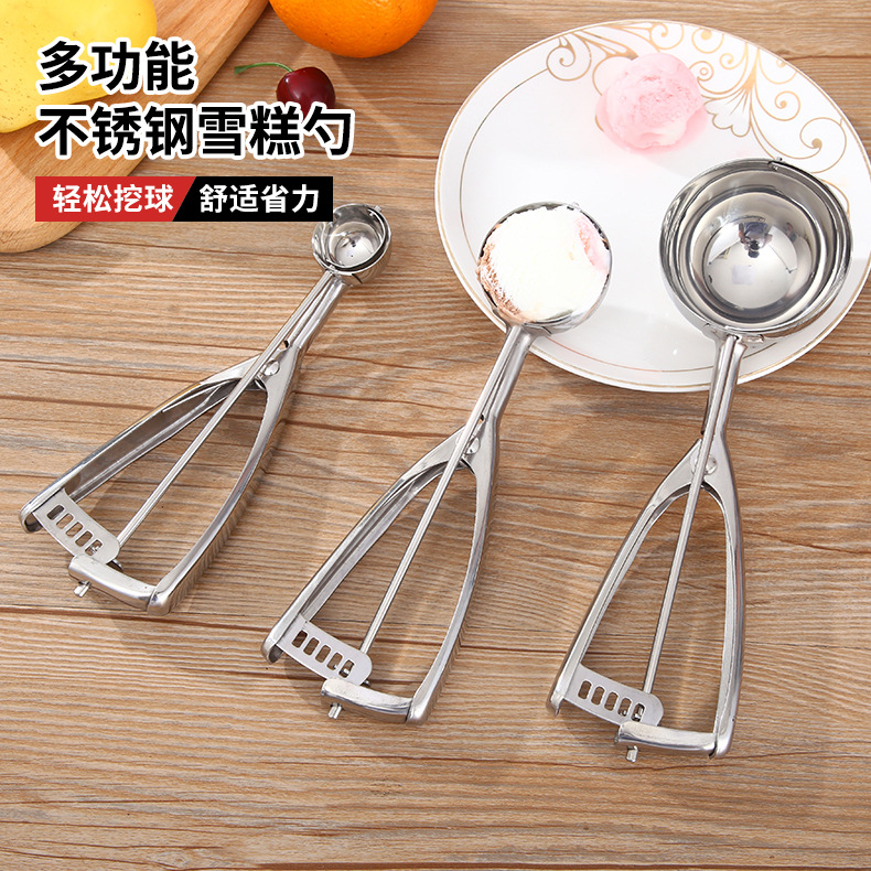 Amazon New Thick 304 Stainless Steel Ice-Cream Spoon Ice Cream Measuring Spoon Fruit Ball Scoop Ice Cream Spoon