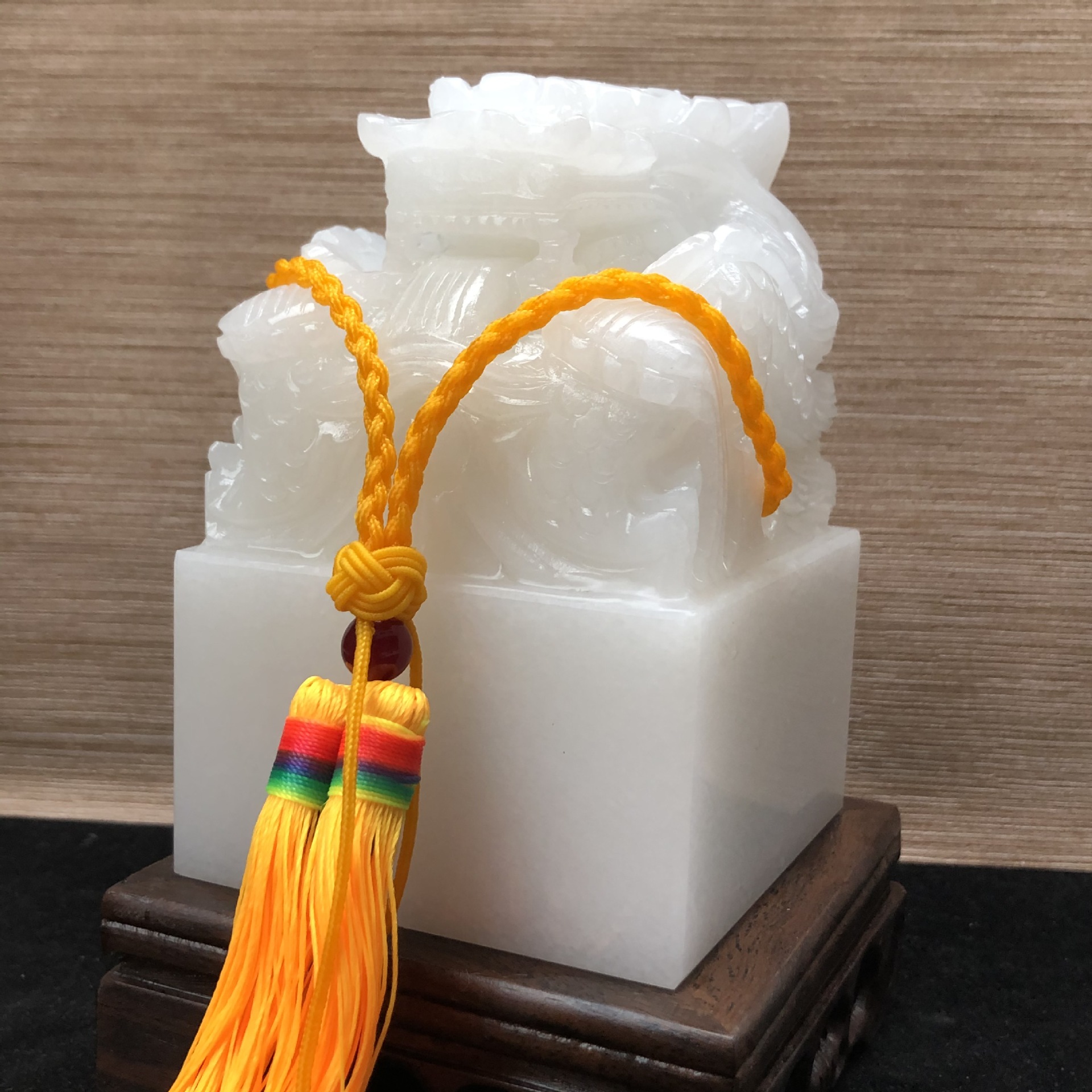 阿富汗白玉龙头印章玉玺白玉羊脂级汉白玉龙头刻玉玺家庭客厅摆件