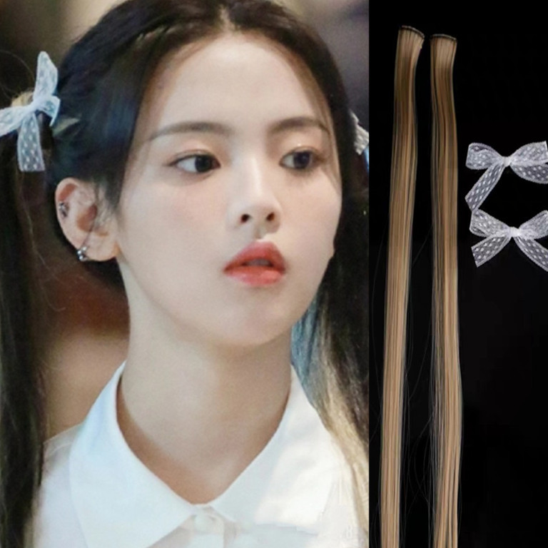 极限挑战杨超越同款白色蕾丝蝴蝶结对夹双马尾发绳亚麻色假发发夹