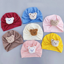 秋季韩版婴儿帽子厚款可爱小熊百搭套头帽宝宝纯棉满月新生儿胎帽