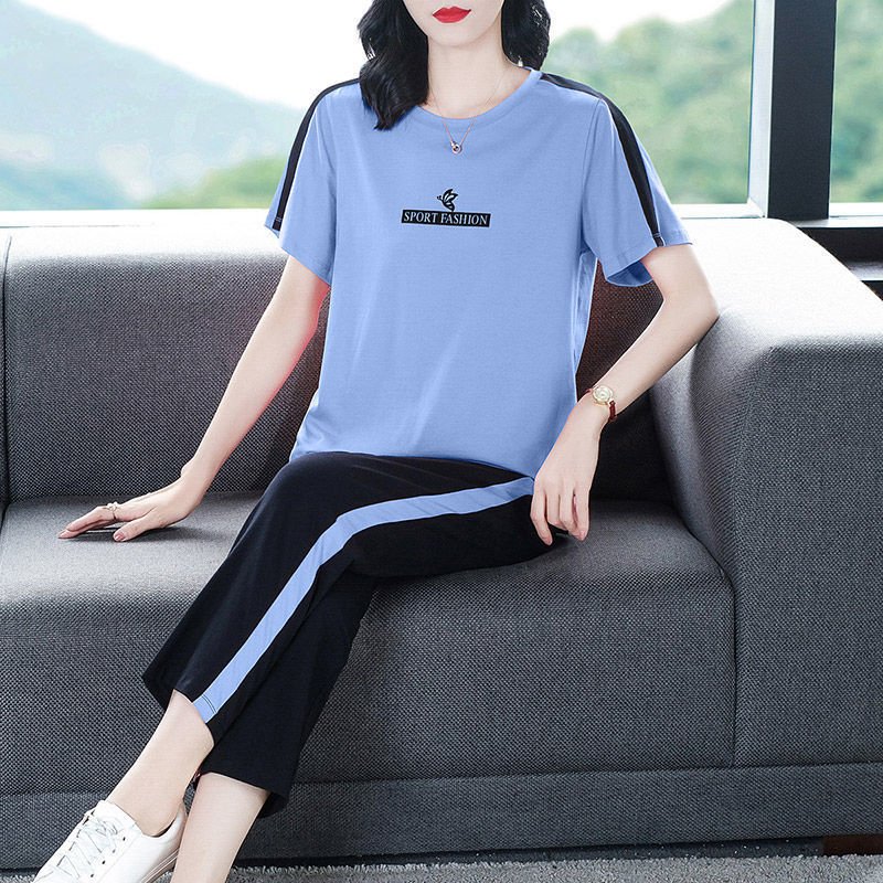 单/套装新款胖mm大码女装休闲运动服夏装新款时尚妈妈短袖套装潮