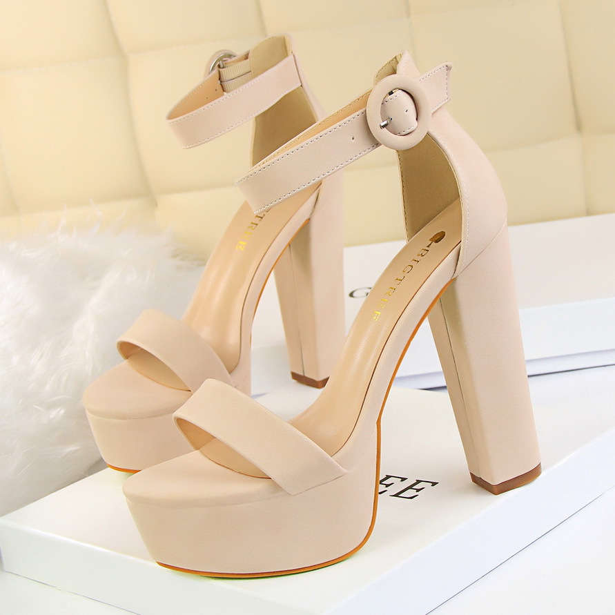 1550-1 European and American Style Chunky Heel Super Slimming High Heels Sexy Nightclub Women's Shoes Waterproof Platform Open Toe Belt Buckle Sandals