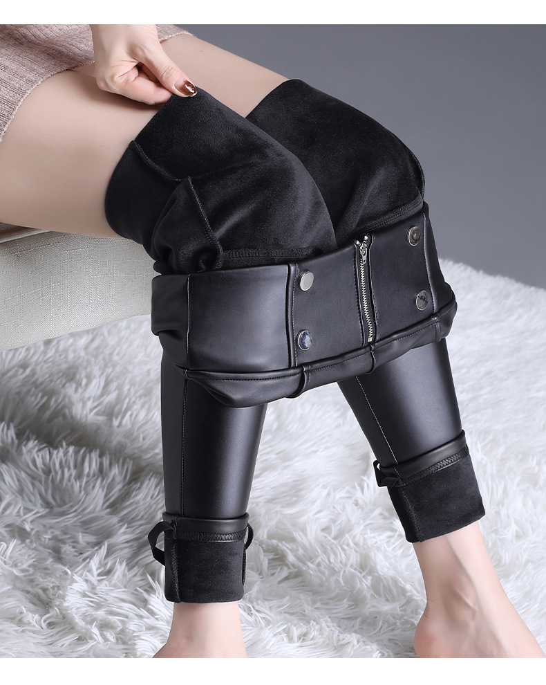 绵羊皮真皮皮裤女长裤高腰小脚弹力显瘦加绒加厚紧身打底皮裤子冬