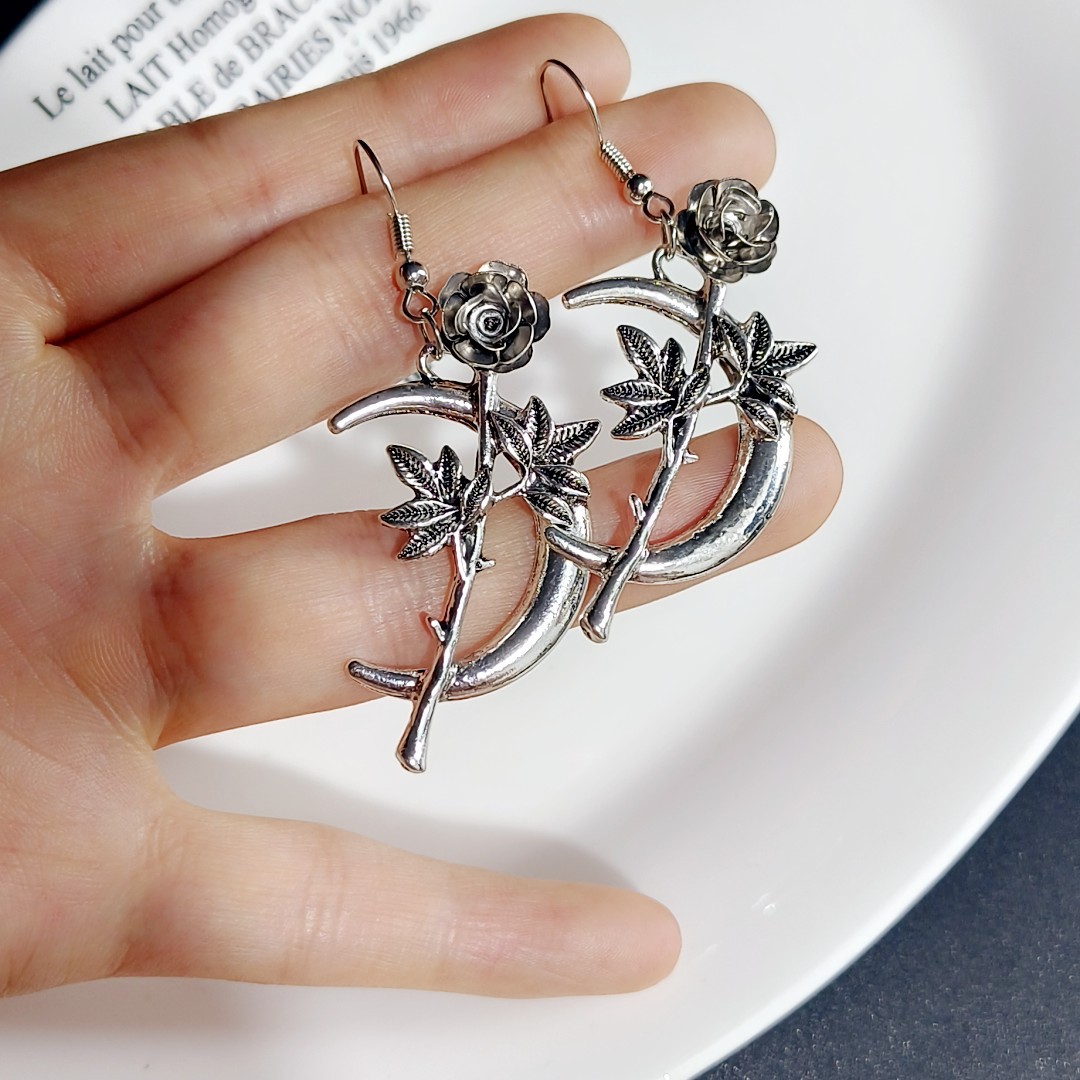 Ins European and American Style Metal Vintage Rose Ear Hook Earrings Exaggerated and Personalized Versatile Fashion Design Earrings