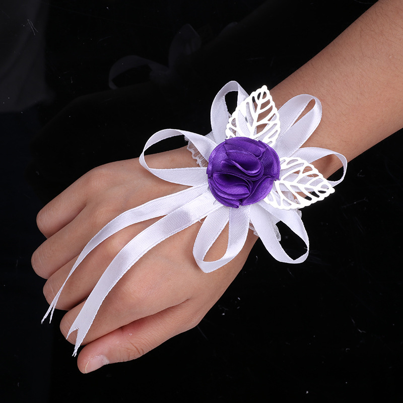 欧美婚礼小道具新郎新娘手腕胸花丝带金叶diy伴娘伴郎手腕花xh074