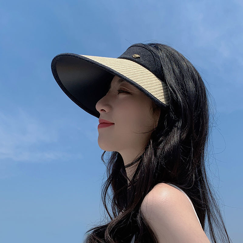 Korean New Straw Hat Female Summer Sun Hat Beach Vacation Topless Hat Sun Protection Hat Female Cycling Outdoor Sun Hat