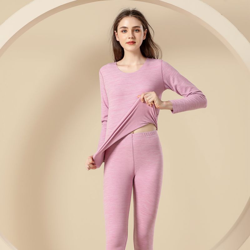 Colorful Thermal Underwear Fleece-Lined Thickened Men's and Women's Double-Sided Brushed Autumn Clothes Long Pants Seamless Underwear Set round Neck Couple
