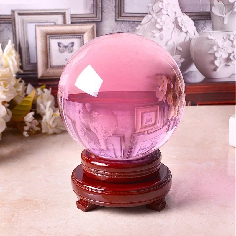 水晶球玻璃球粉色摆件工艺品家居办公卧室装饰结婚礼物摆件速卖通