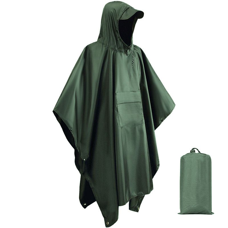 Foreign Trade Outdoor Waterproof Three-in-One Poncho 210T Polyester Pu Tourist Hiking Cloak Mountaineering Fishing Cape-Style Raincoat