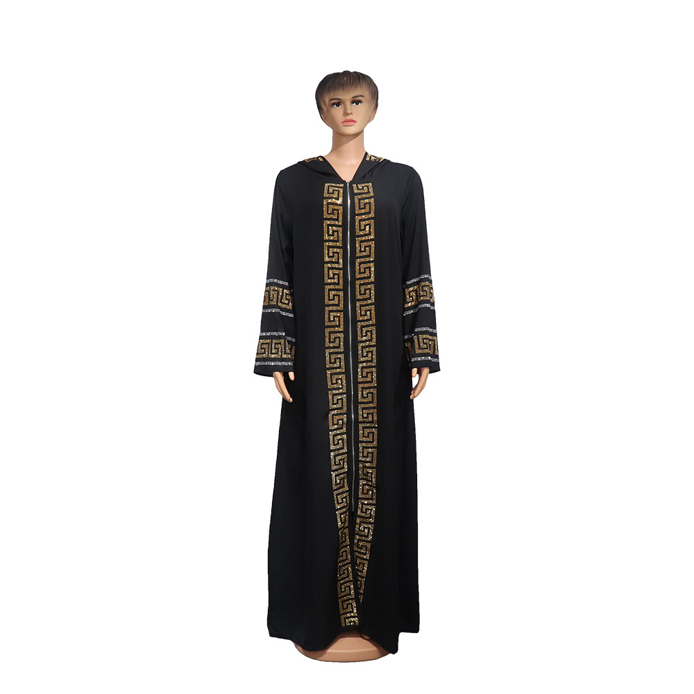 Cross-Border Foreign Trade African Ethnic Clothing Swing Dress Muslim Style Robe Fashion Rhinestone Belt Hat