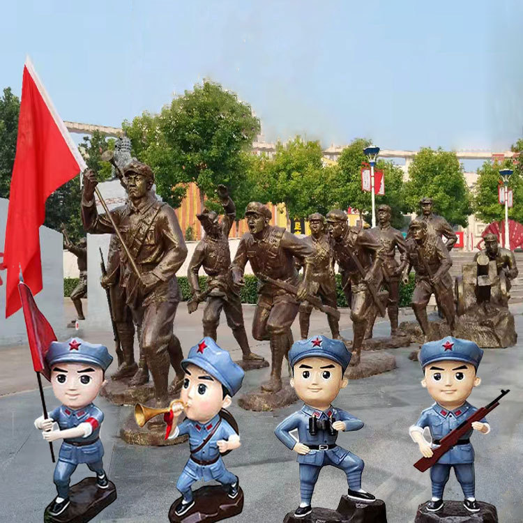 卡通小红军雕塑玻璃钢八路军像雕像人物铸铜革命老区户外石雕摆件