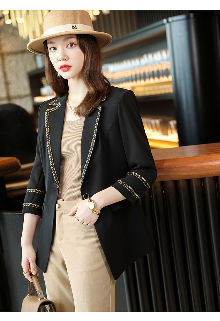 黑色明线设计感小西装外套女春夏新款时髦炸街西服上衣女神范正装