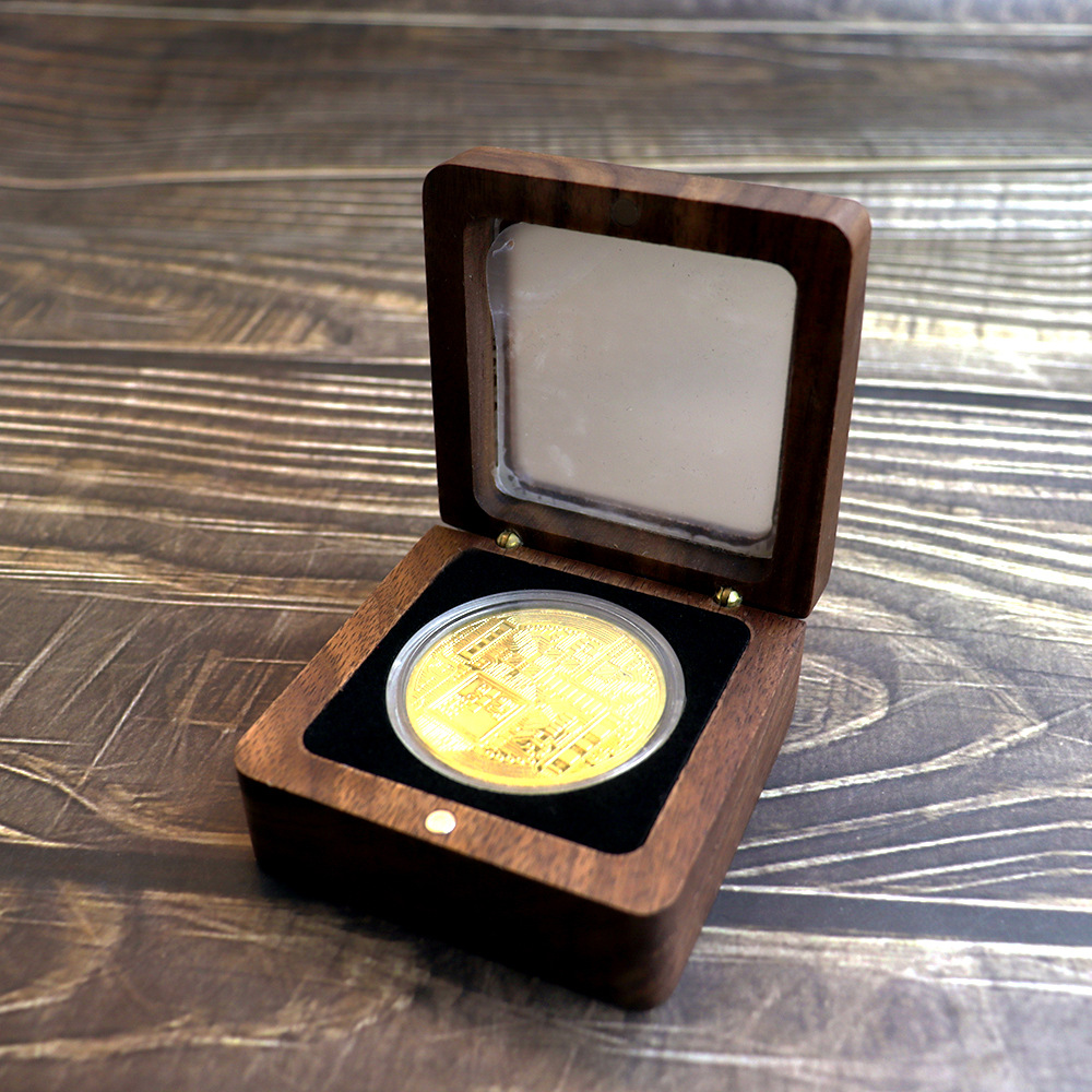 现货实木盒徽章盒子纪念币礼盒纸盒木质奖章银币胸章收藏盒黑胡桃