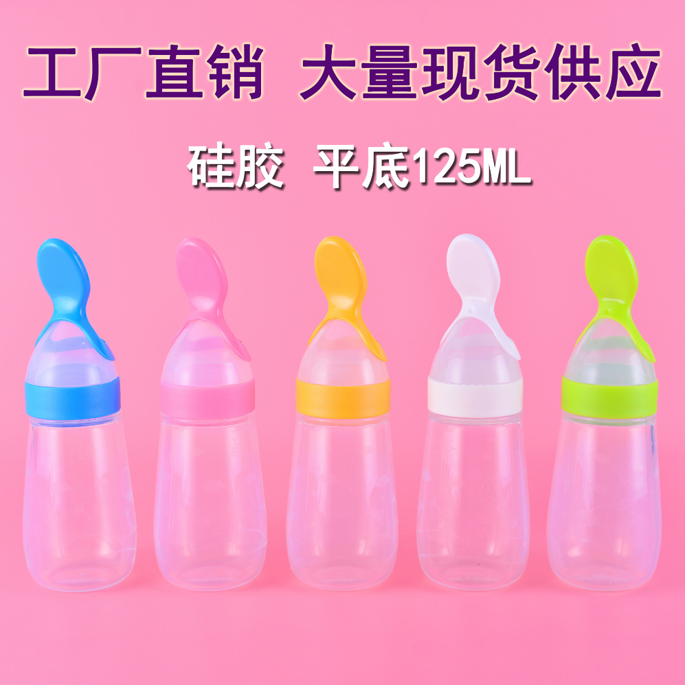 Baby Silicone Rice Cereal Baby Rice Paste Shop Tableware Flat Rice Paste Baby Spoon Large Capacity Wholesale Rice Cereal Bottle