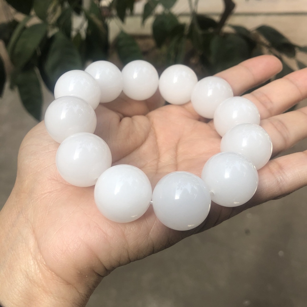 新疆白玉金丝玉20mm大圆珠手串手链 男金丝玉手链非羊脂玉 带证书