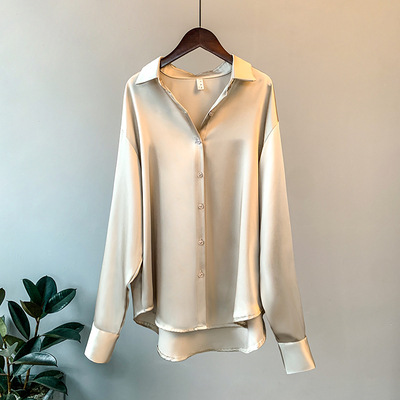 Long Sleeve Satin Shirt Women's Design Sense Niche 2023 Spring and Summer Sun-Proof All-Matching Drape Retro Hong Kong Style Shirt Top