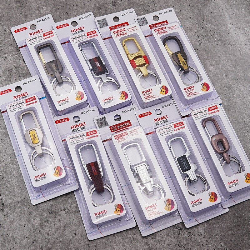 jinda rimei keychain independent hanging card packaging alloy stainless steel key ring pendant wholesale men‘s anti-lost