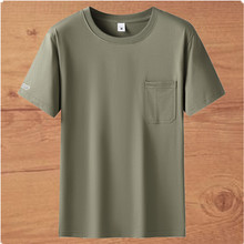 夏季新款军色真口袋短袖T恤大码男中年休闲透气吸汗圆领汗衫