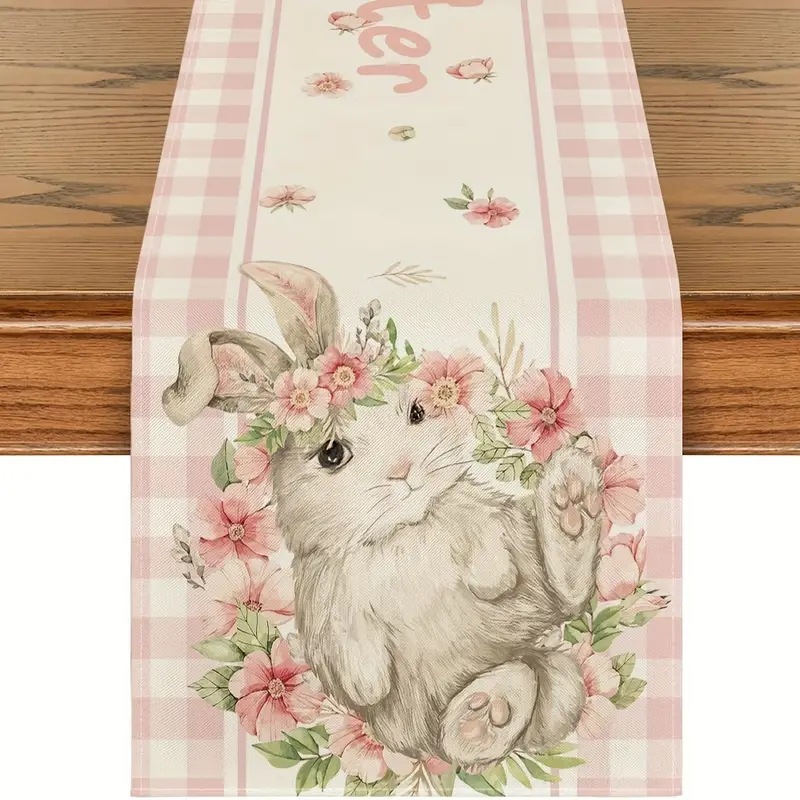 Cross-Border Amazon Temu Popular Easter Linen Table Runner Rabbit Table Runner Kitchen Decorative Printed Dining Table Table Cloth