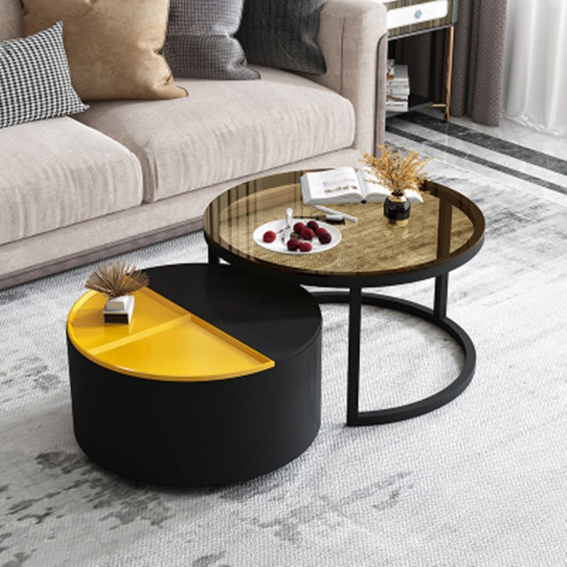 Nordic Coffee Table Living Room Modern Minimalist Retractable Combination round Tea Table Tempered Glass Creative Iron Coffee Table Side Table