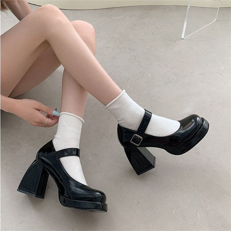 French Style Vintage Mary Jane Shoes Spring and Autumn New Short Music Elegant Wedding Shoes Thick Heel Black Super High Heels Pumps Women