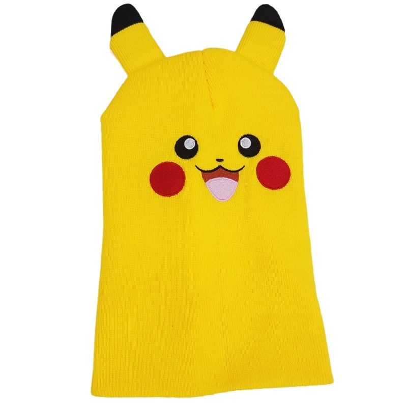 Cross-Border Pikachu Embroidery Knitted Hat Cute Cartoon Ears Pet Elf Warm Pullover Cap Wool Hat