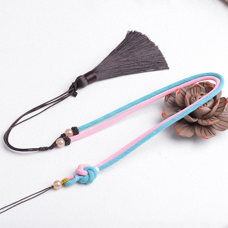 双色曼陀罗结带流苏项链吊坠挂绳手工diy编织翡翠玛瑙饰品平安扣