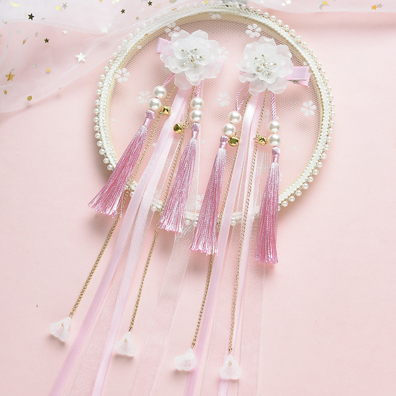 古风发带流苏飘带少女汉服头绳绢花发饰儿童发夹风表演平价