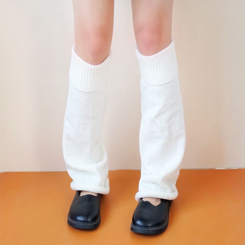 日系jk针织堆堆袜辣妹喇叭形腿套学生秋冬保暖中长筒纯色新款袜套