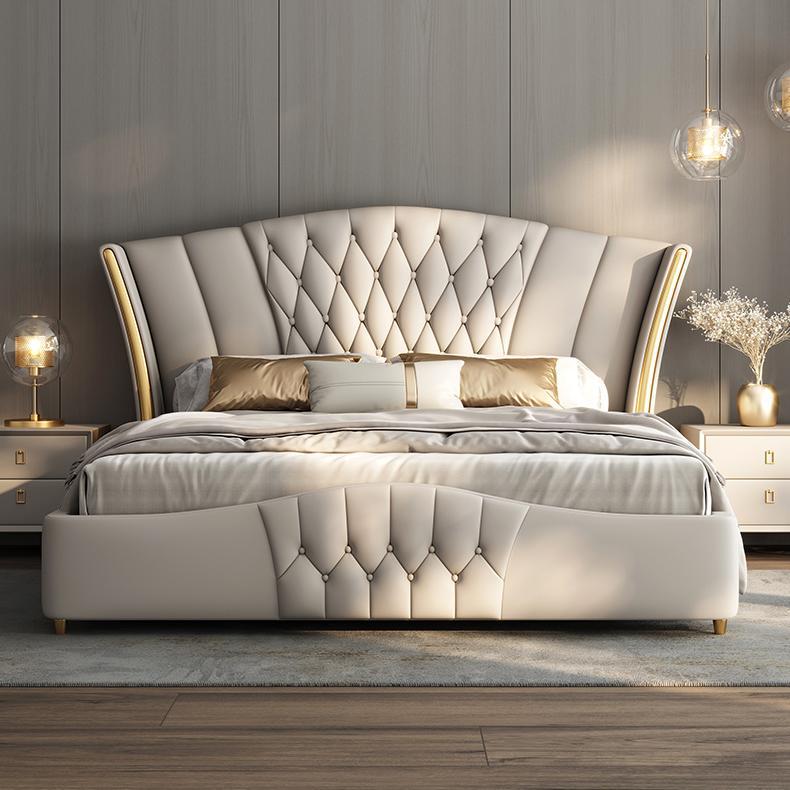 床轻奢现代简约风真皮艺美式主卧2米高端大婚网红双人床2021新款