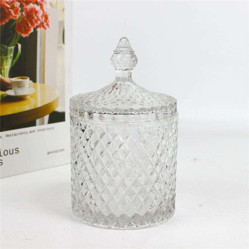 Factory in Stock Wholesale and Retail Roman Jar Glass Candy Box Glass Jar Glass with Lid Aromatherapy Candle Cup