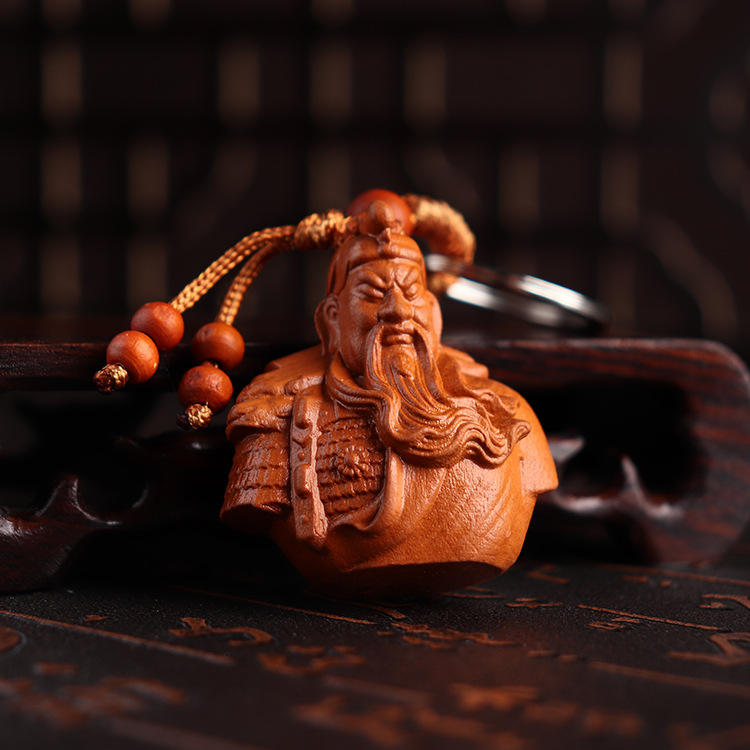 厂家桃木工艺品立体关公钥匙扣厂家礼品钥匙扣