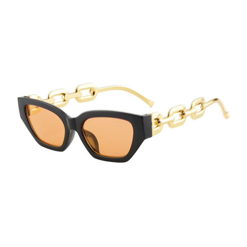 European and American Fashion Imitation Metal Chain Sunglasses Cat Eye Frame Sunglasses Popular Hip Hop Internet Celebrity Personalized Cross-Border Sunglasses