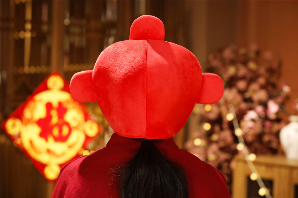 新年吉祥物财神爷头套帽子 恭喜发财毛绒头套 拍照道具 卡通头套