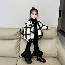 2023冬季新款格子毛毛衣儿童洋气羔毛棉服宝宝加厚保暖外套