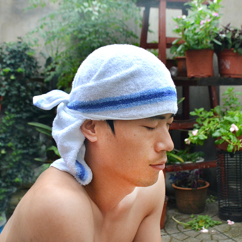 山西劳保工人毛巾蓝条110克加长可包头搭肩表演节目"安全生产"