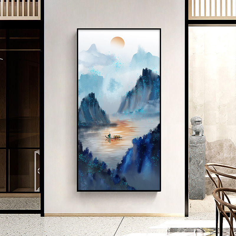 新中式山水画入户玄关装饰画现代轻奢背景墙壁画走廊大幅挂画批发