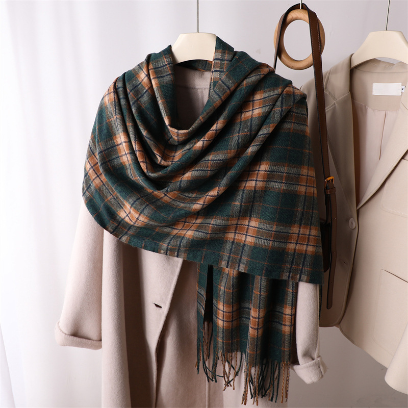 Cashmere-like Check Pattren All-Match Plaid Long Tassel Temperamental Scarf Couple Student Scarf Winter Shawl Warm Female