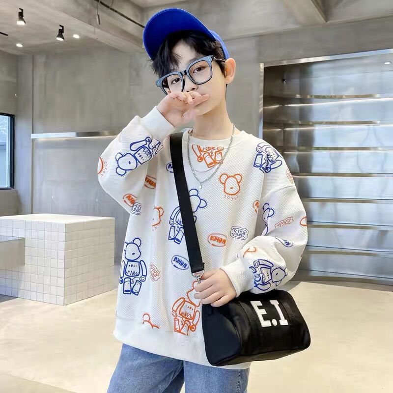 Children's Clothing Boy's Hoody 2023 Spring and Autumn Children's round Neck Top Middle and Big Children Boys Fashion Style Long Sleeve Pullover T-shirt