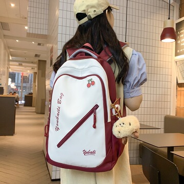 书包女简约可爱初中生背包韩版大容量高中生大学生轻便减负双肩包
