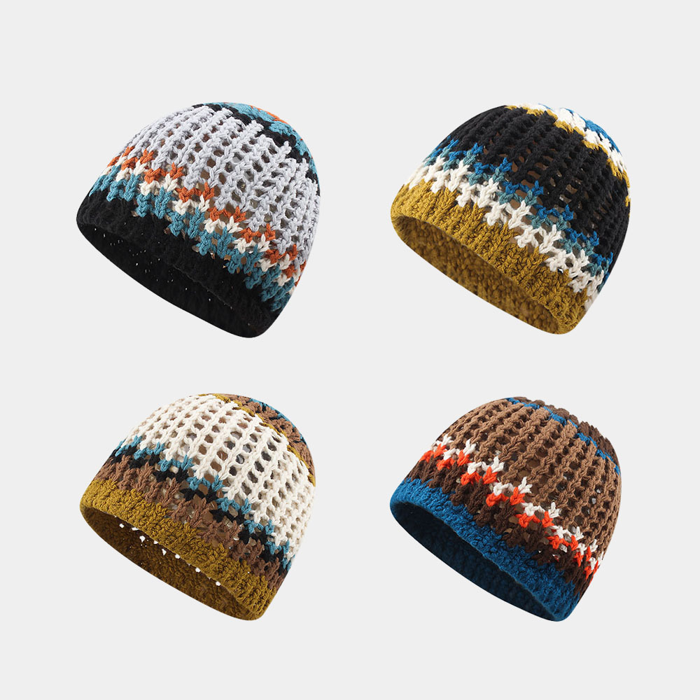 手工针织毛线帽女韩版撞色护耳帽网红ins百搭包头冷帽保暖月子帽