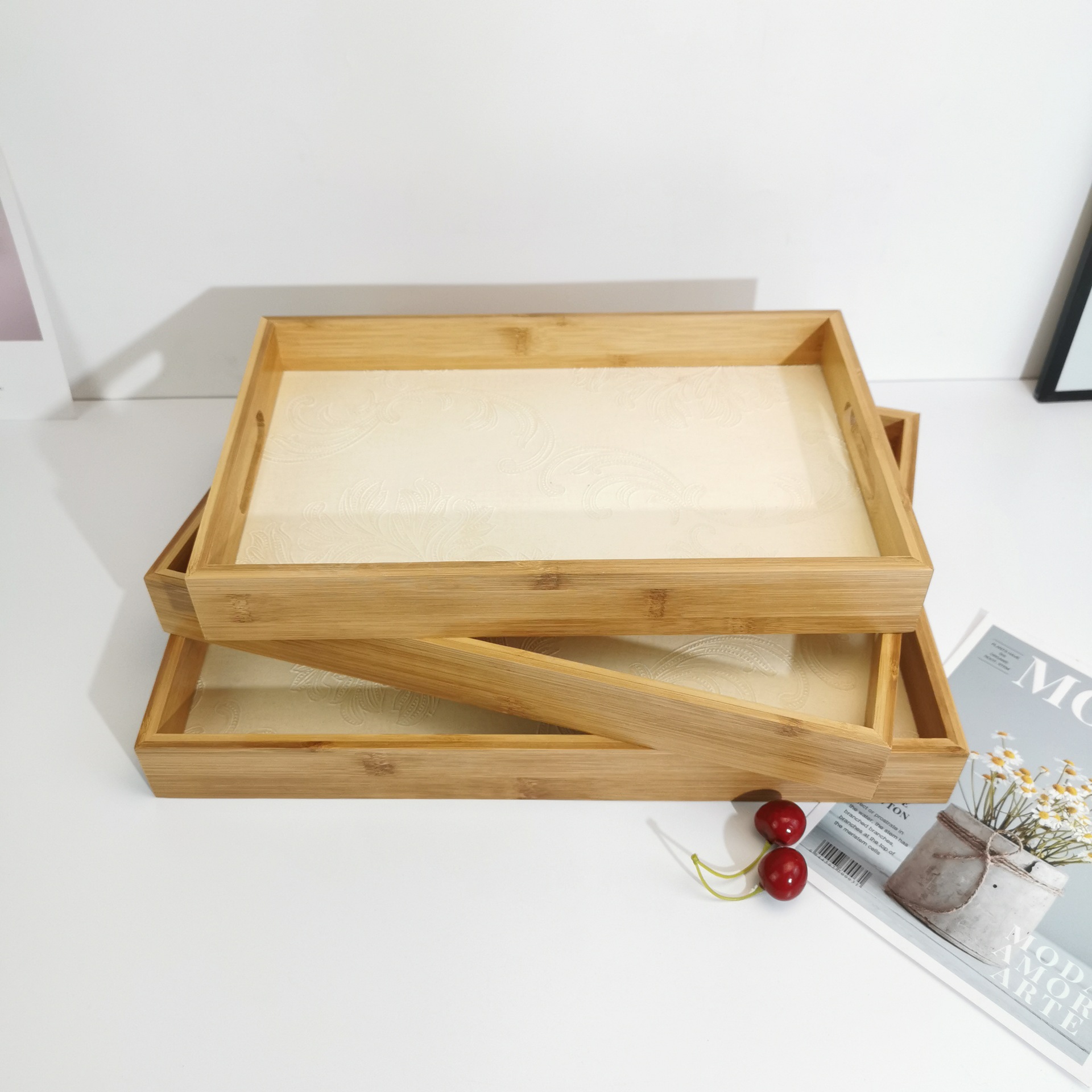 Wooden Bamboo Tray Household Rectangular Bamboo Tray Wooden Tea Tray Bread Tray Water Cup Tableware Tray