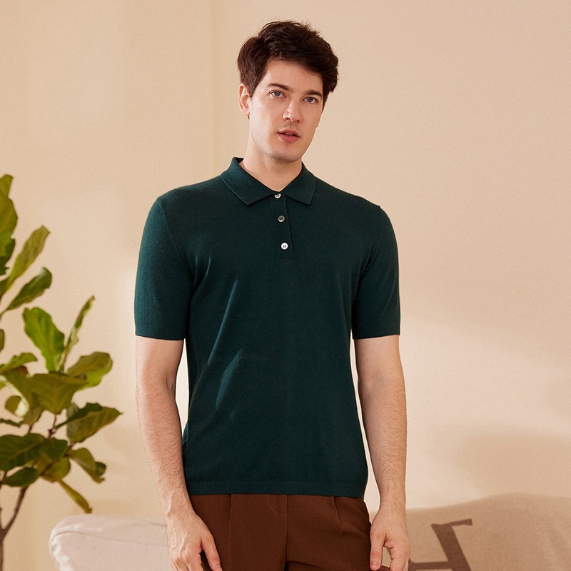 纯中年年23夏季翻领男半袖针织新款短袖羊绒衫薄款t恤精纺纯羊毛