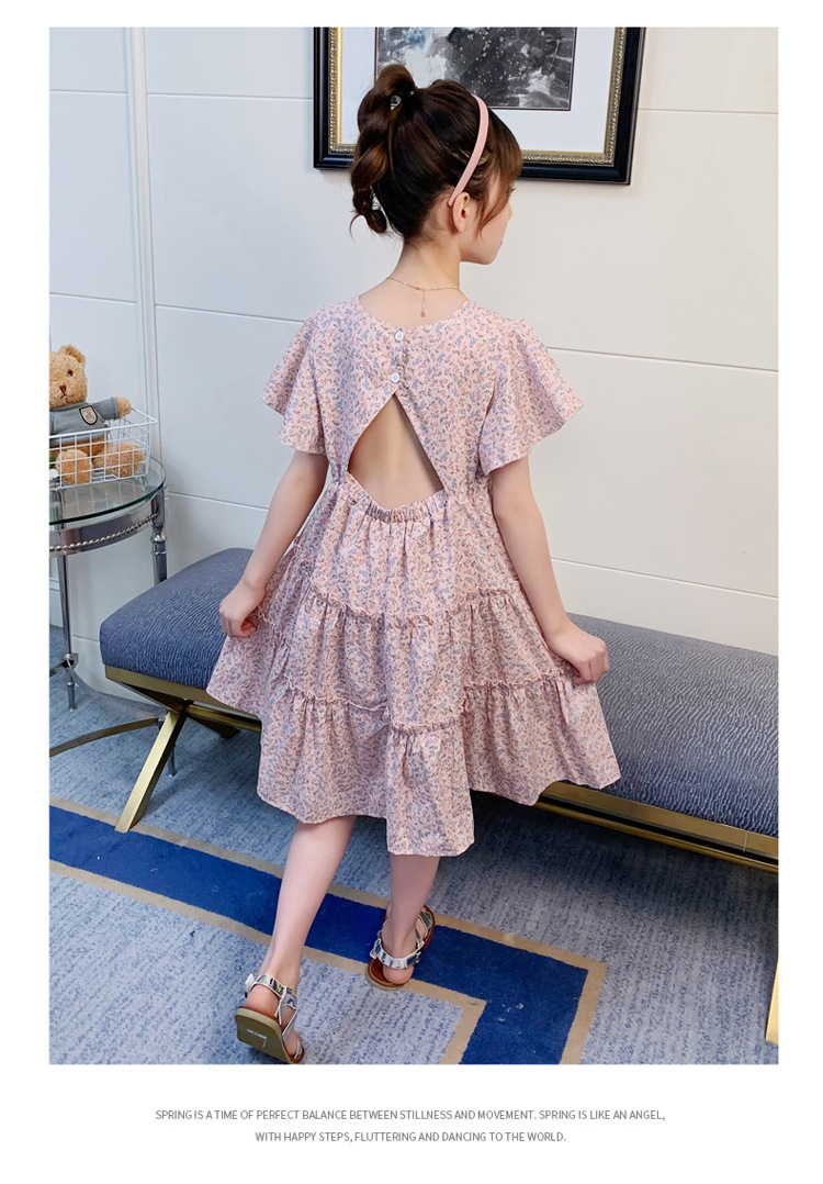 女童夏装连衣裙2021新款儿童时髦碎花露背裙小女孩儿童洋气公主裙