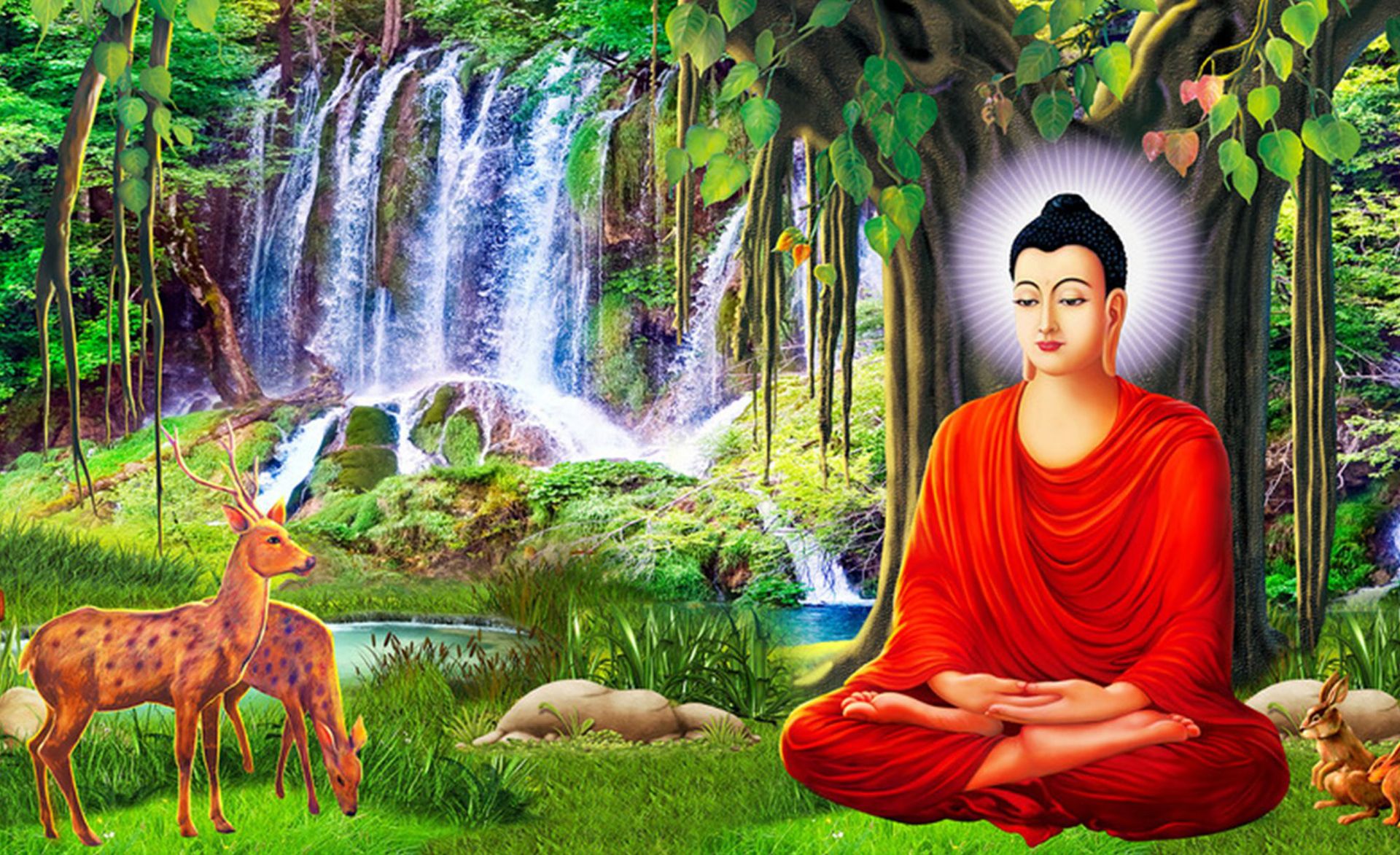 diy线绣定制批发释迦牟尼佛麋鹿流水瀑布菩提树十字绣