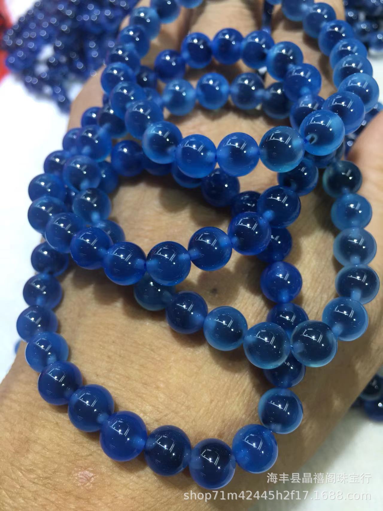 蓝糖心玛瑙手链 糖心玛瑙圆珠单圈手链 diy配饰水晶女款手链批发