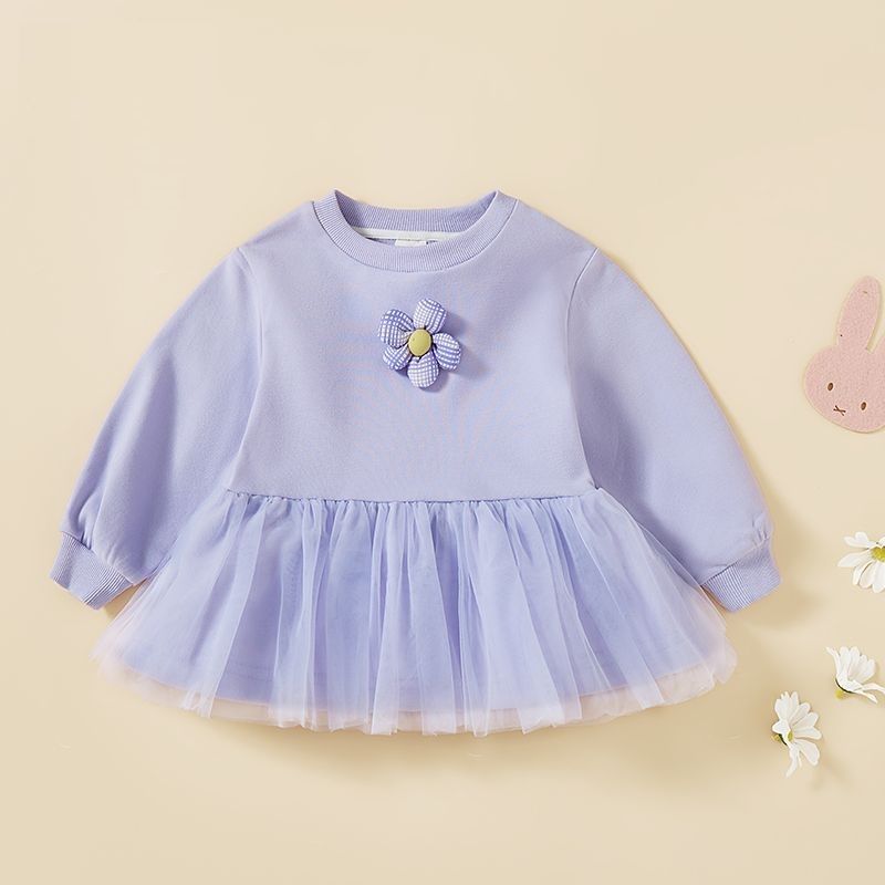 女童紫色卫衣女宝宝纱裙春装2024新款长袖小女孩衣服儿童洋气上衣